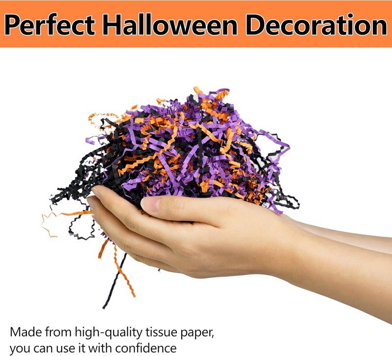 Bobobag - 1LB Halloween Crinkle Cut Paper Shred Filler Recyclable Gift Wrap confetti Raffia Grass Shred Paper for Gift Wrapping Basket Filling Box Filling Party Decor (Black/Orange/Purple) - Image 3